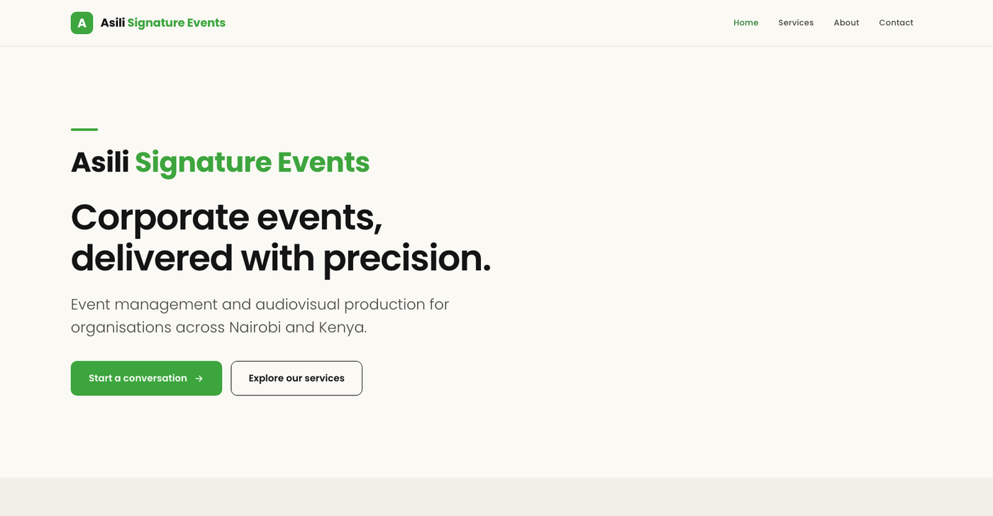 Asili Signature Events website screenshot